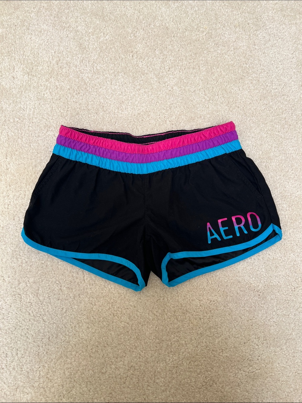 Aeropostale Black Swim Shorts with Pink & Blue Waistband